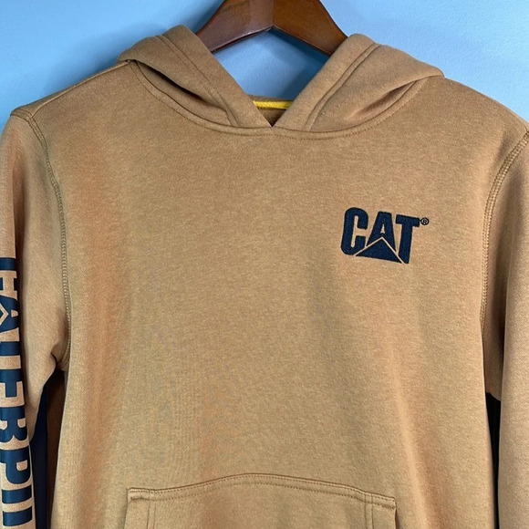 CAT Caterpillar Girls Pullover Hoodie Dijon Brown Embroidered Logo Spellout XL - Picture 3 of 12